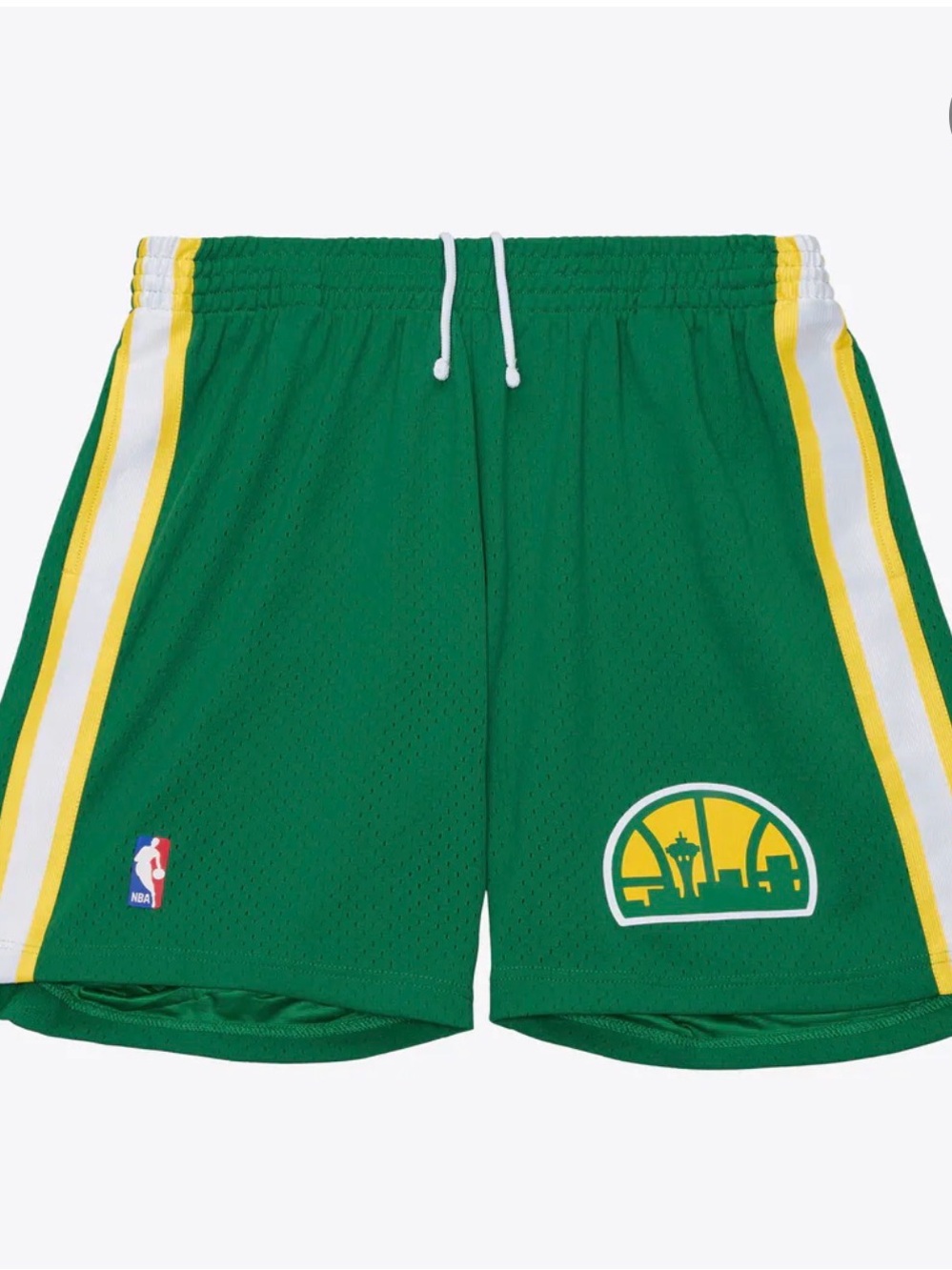Mitchell & Ness Green Basketball Shorts with Yellow & White Stripes